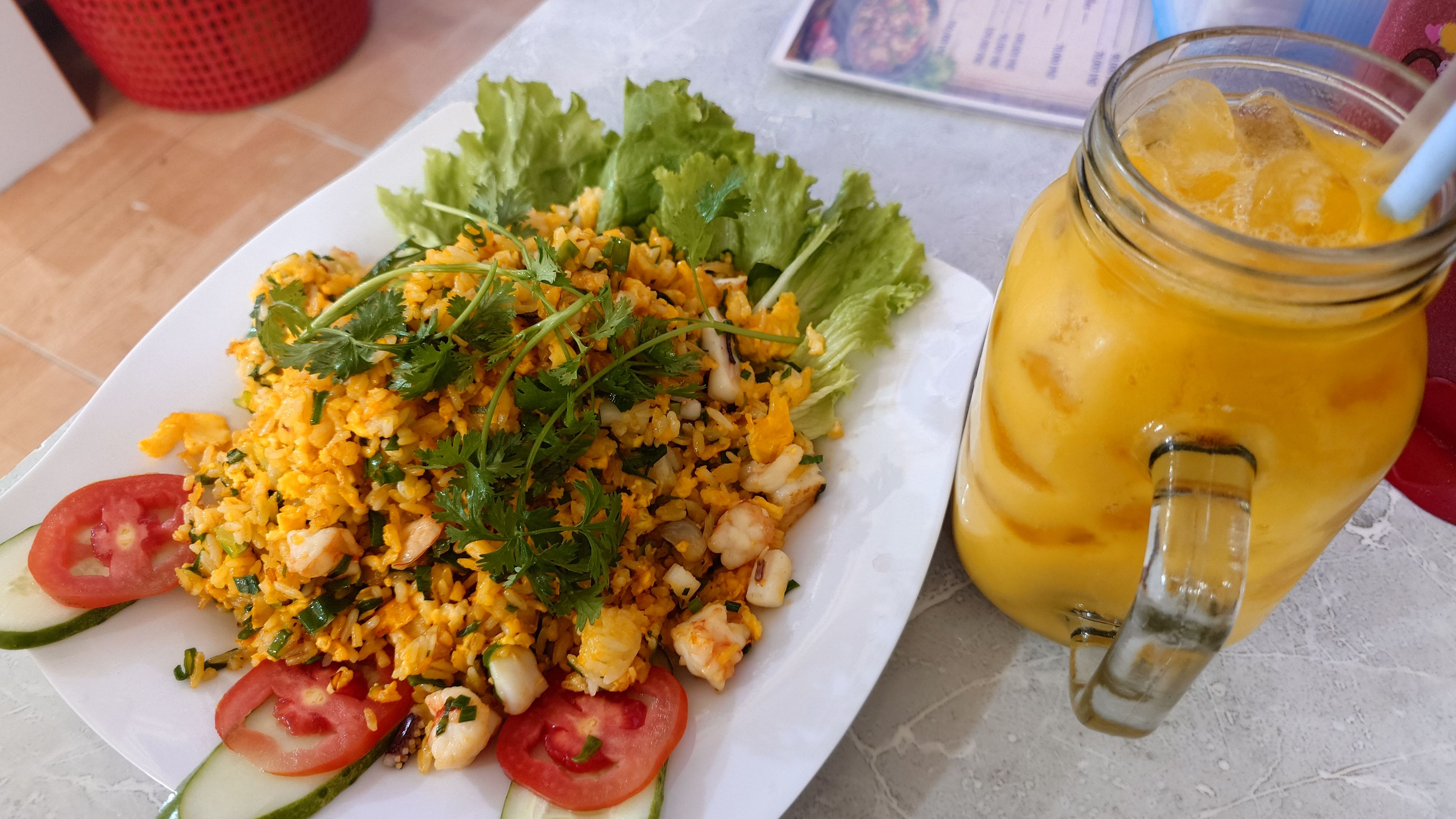 Seafood fried rice with plenty of fresh seafood