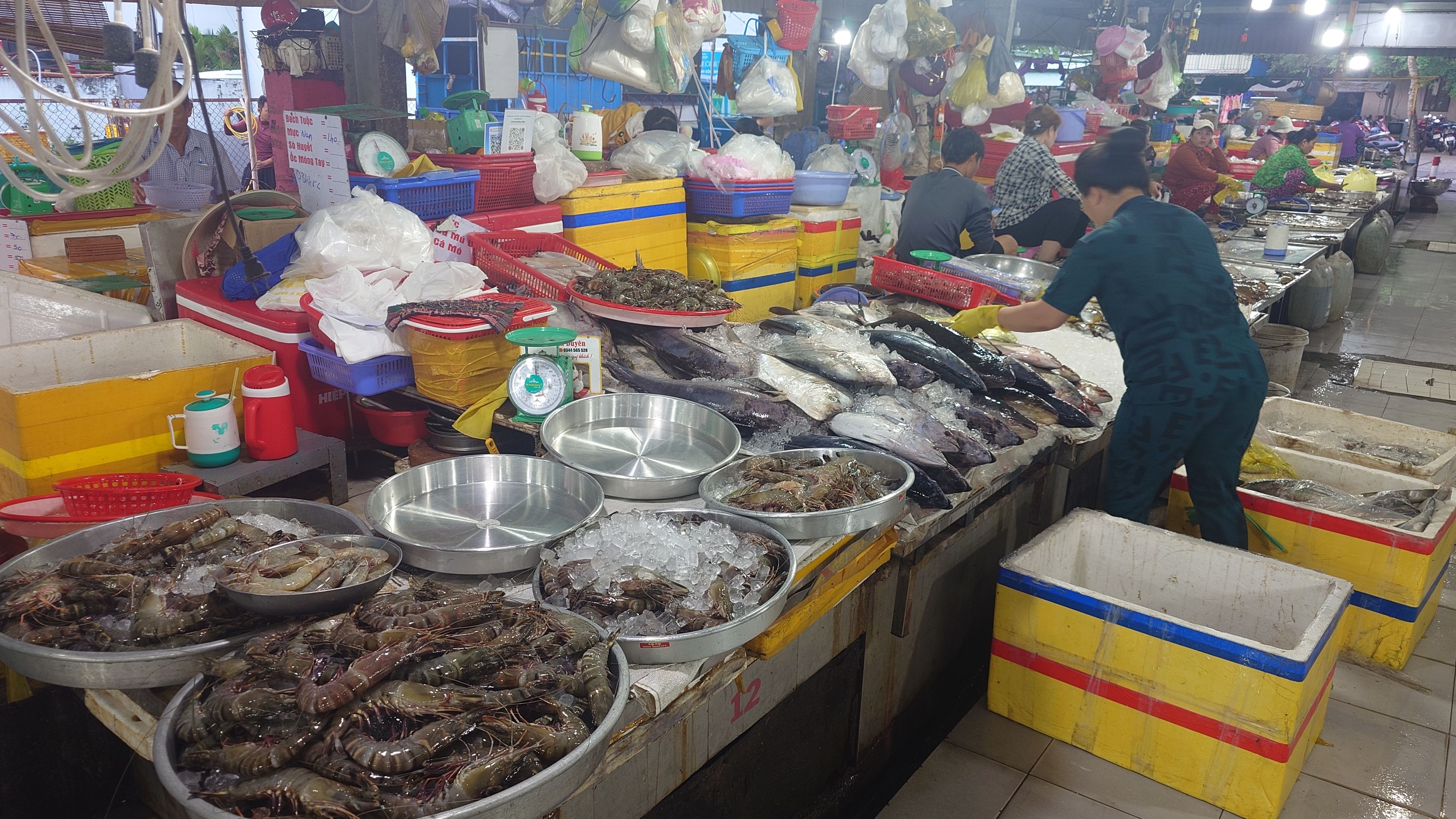 Fresh shrimp and seafood at the market, caught that very morning