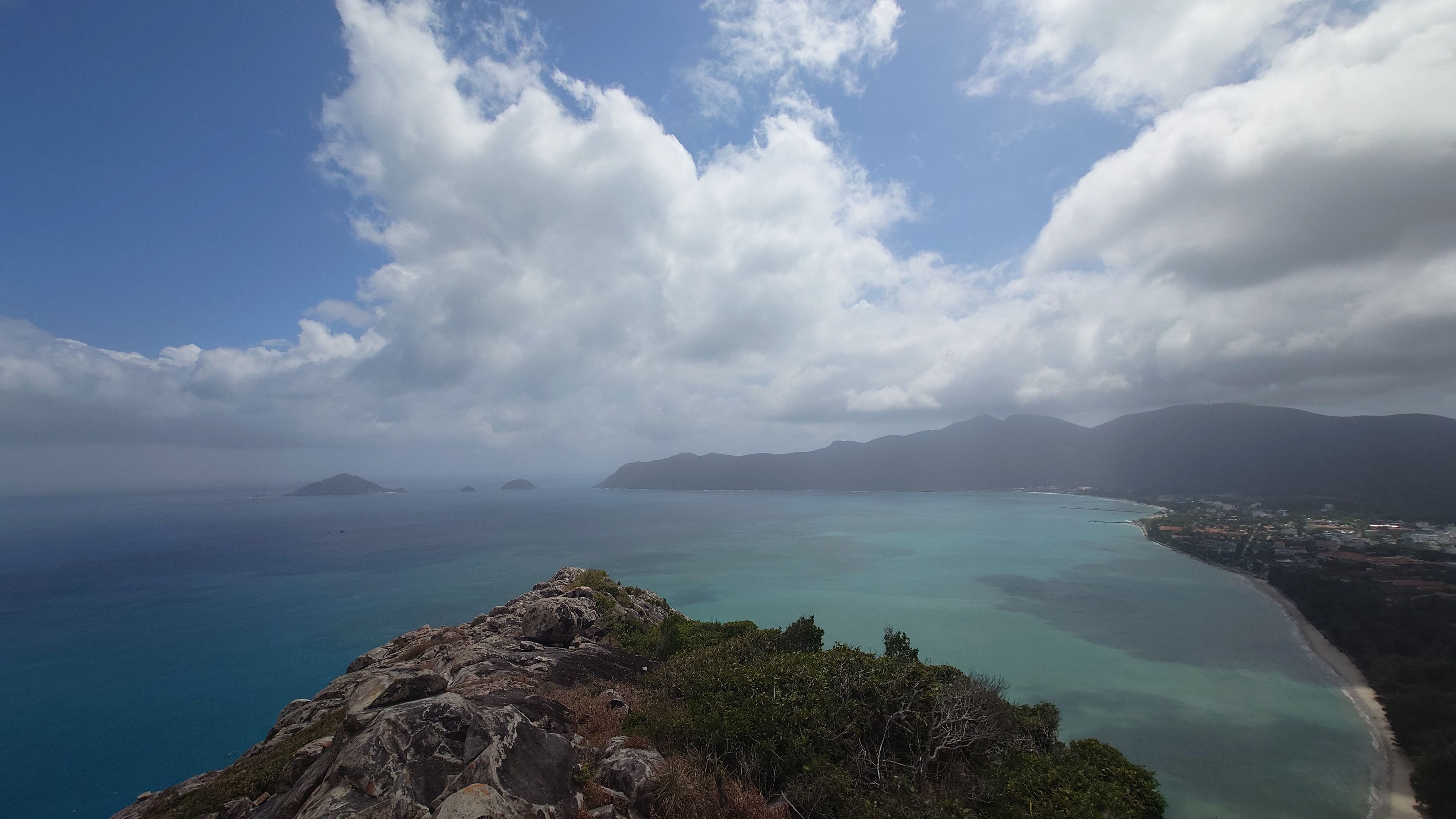 A panoramic view of Con Dao town and the emerald green sea from the heights