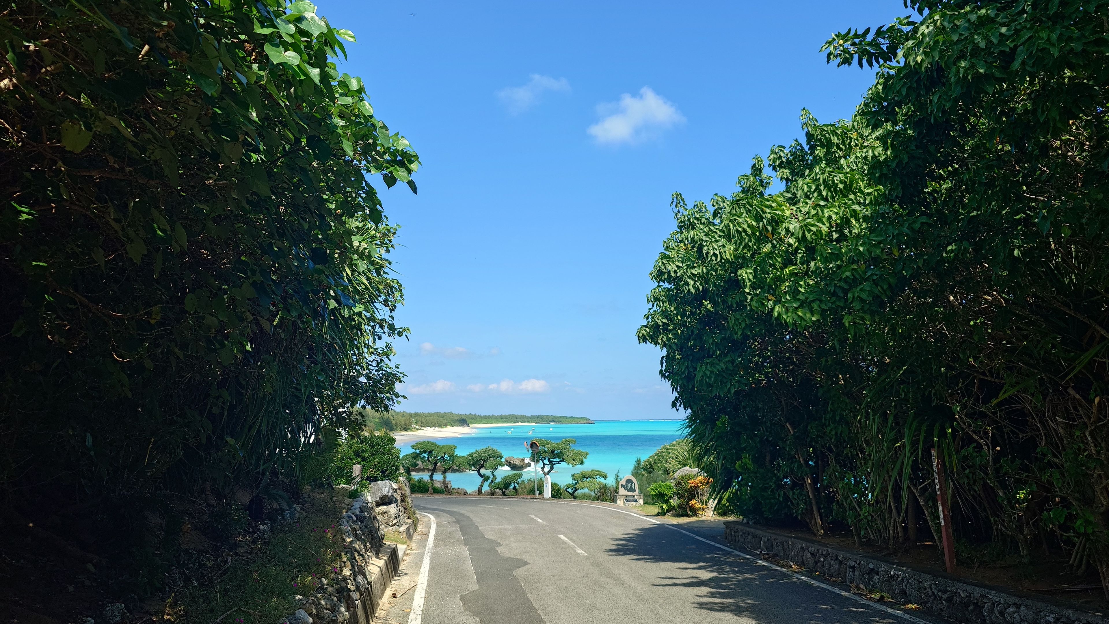 道が開けてシーマンズビーチが見える様子