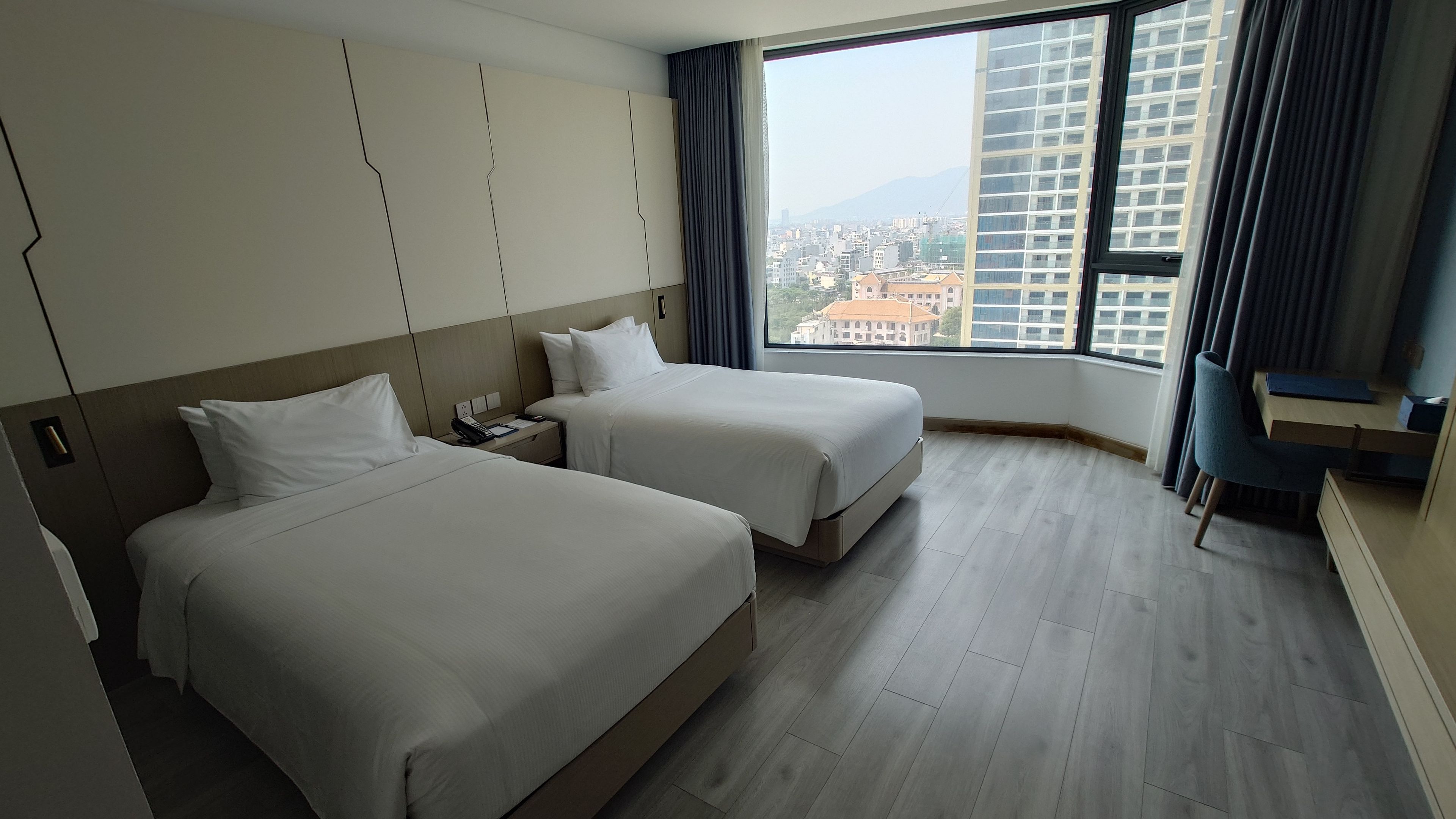 Modern guest room with ocean view