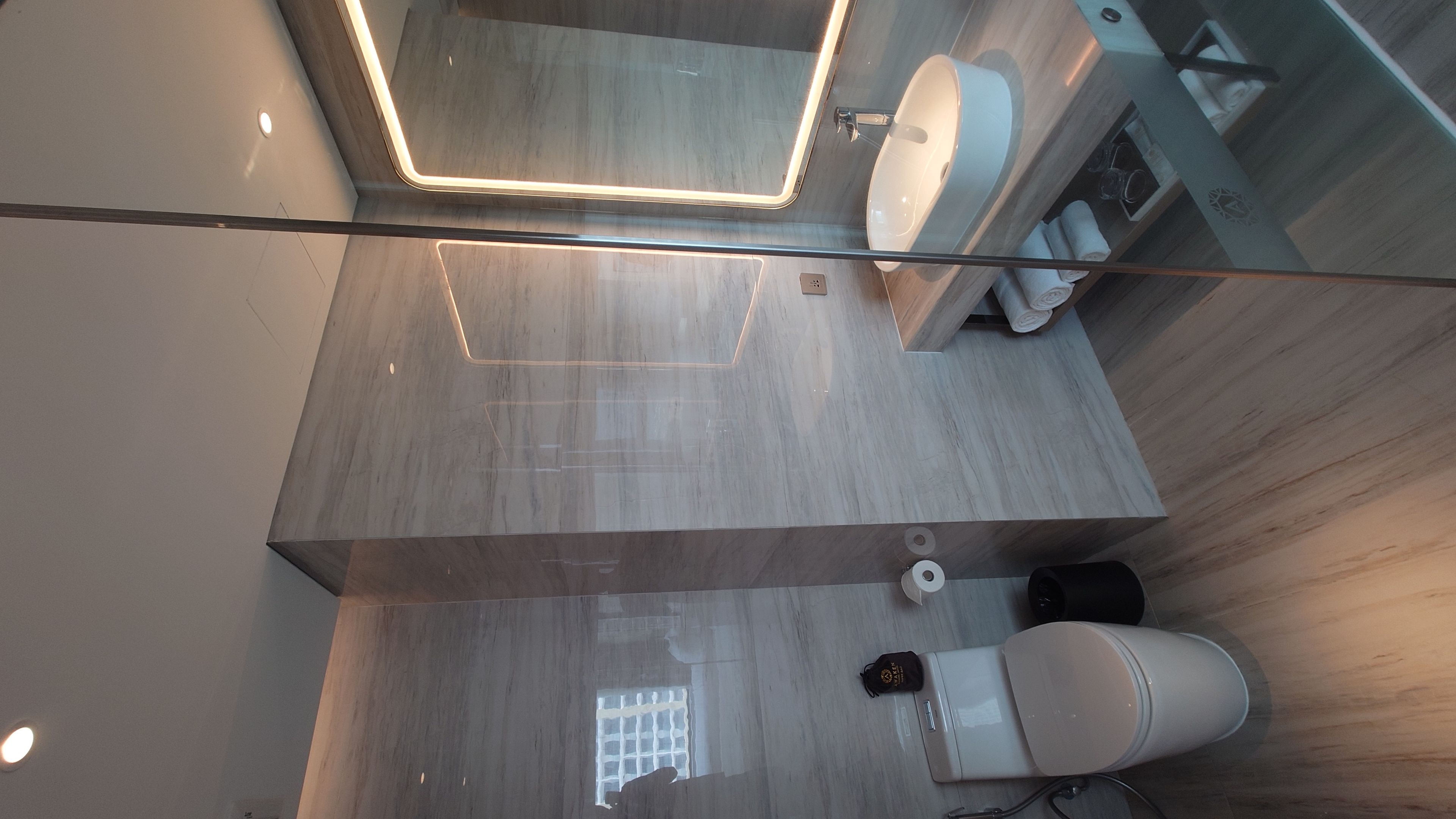 Clean and sleek guest bathroom