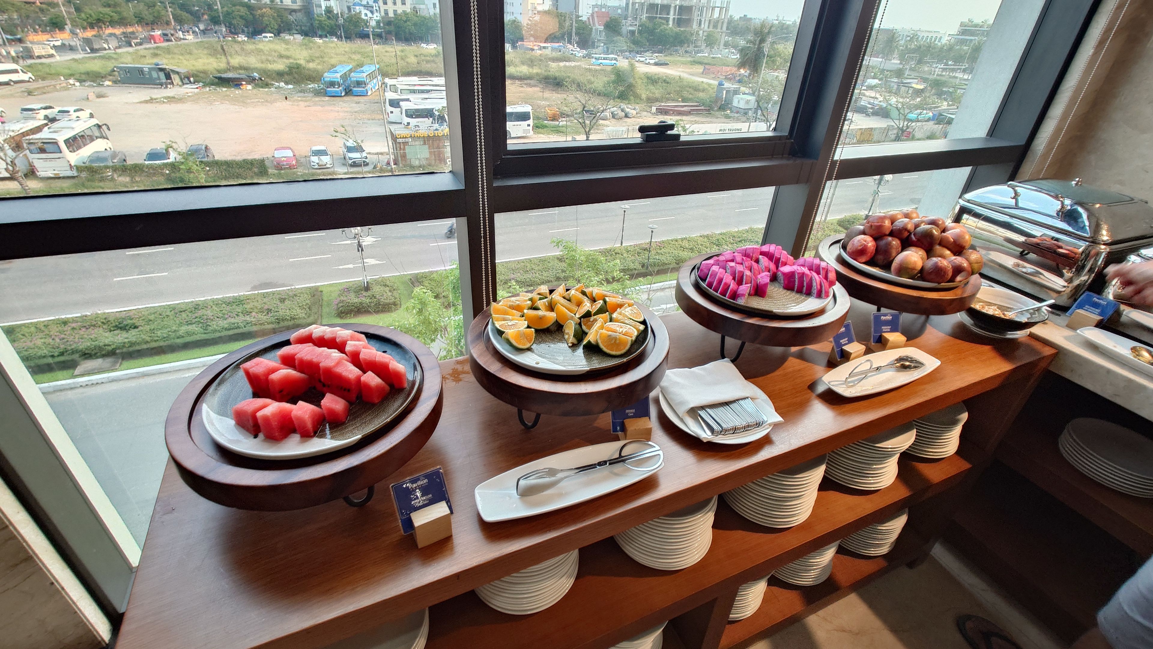 Dessert corner with colorful tropical fruits